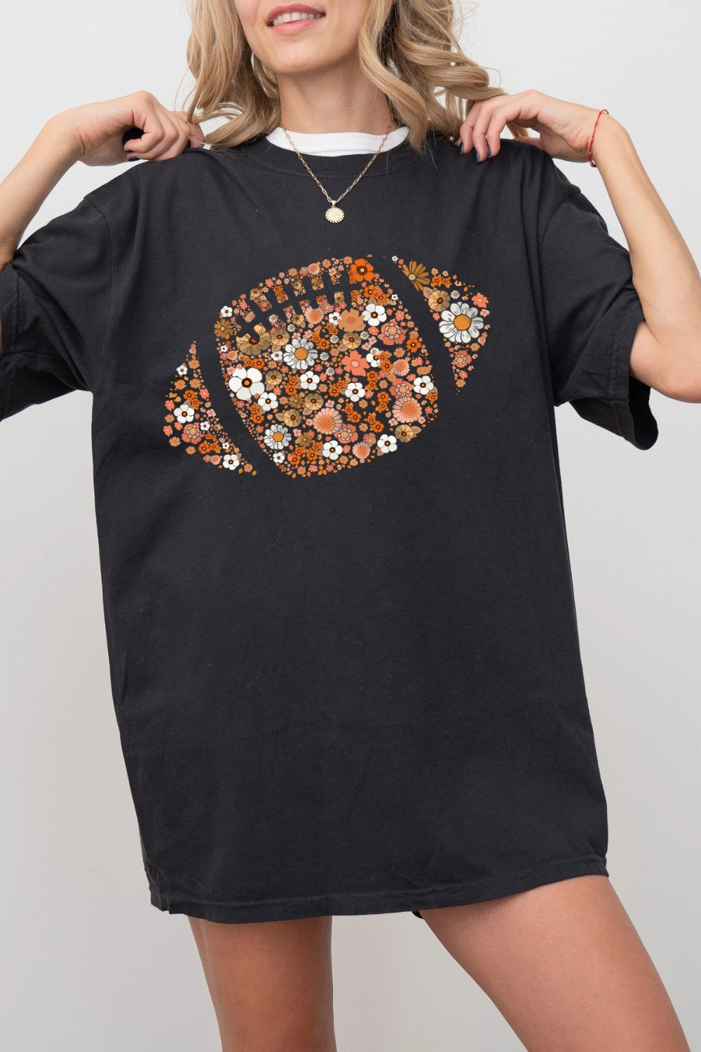 Retro Floral Football Tee For Women