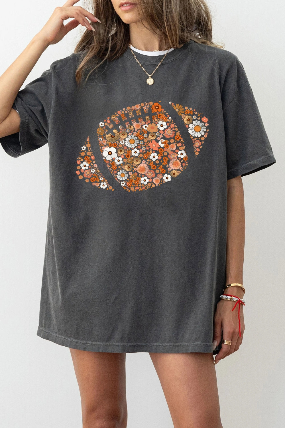 Retro Floral Football Tee For Women