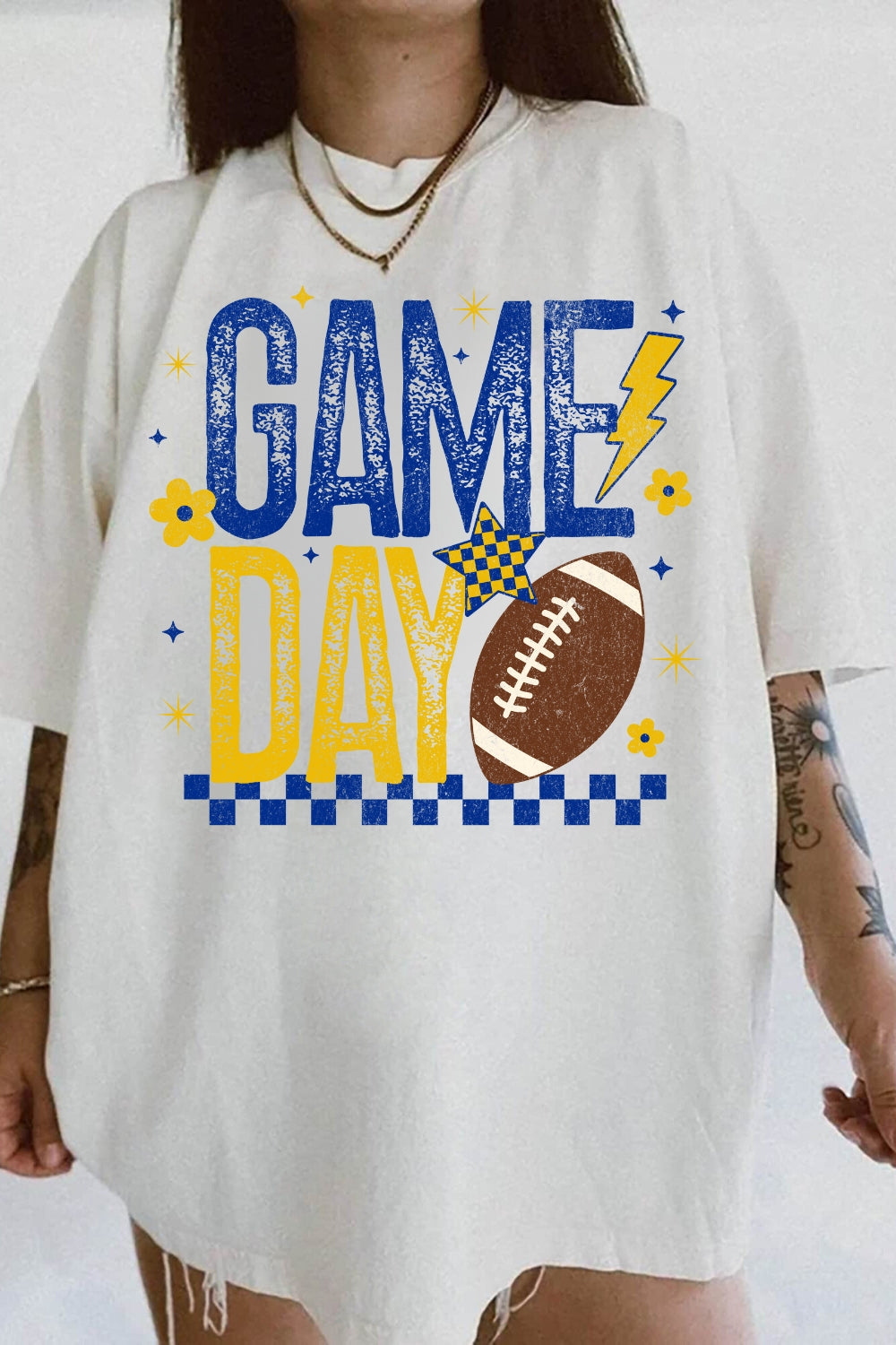 Blue & Yellow Game Day Football Season Tee For Women