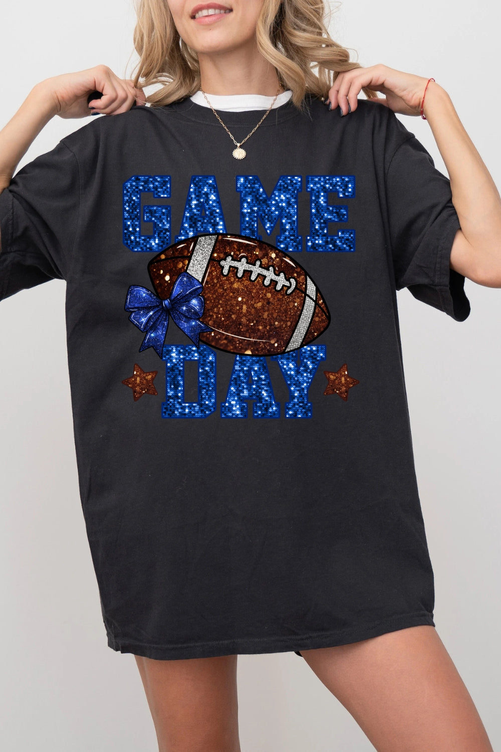 Glitter Game Day Football Tee For Women