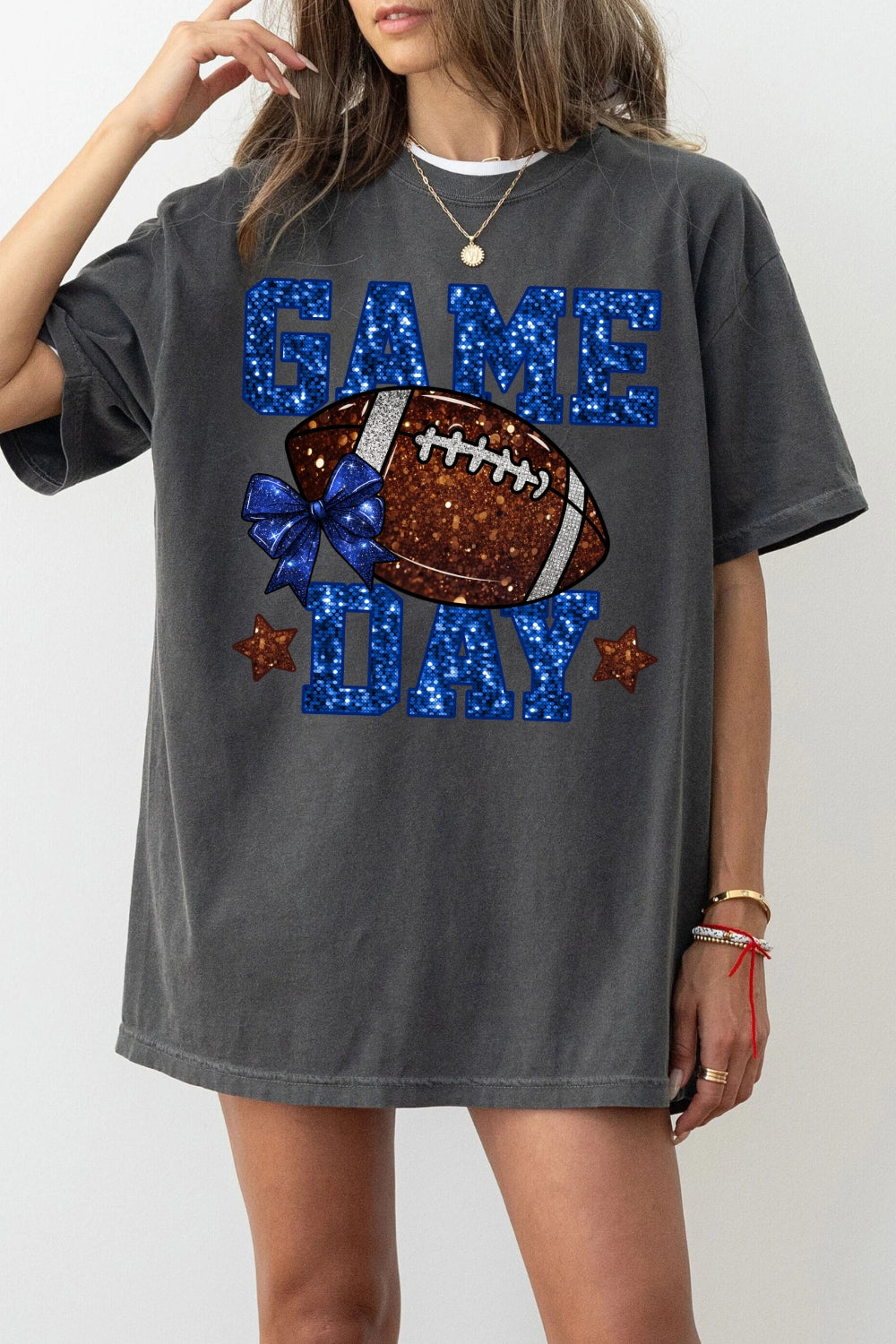 Glitter Game Day Football Tee For Women