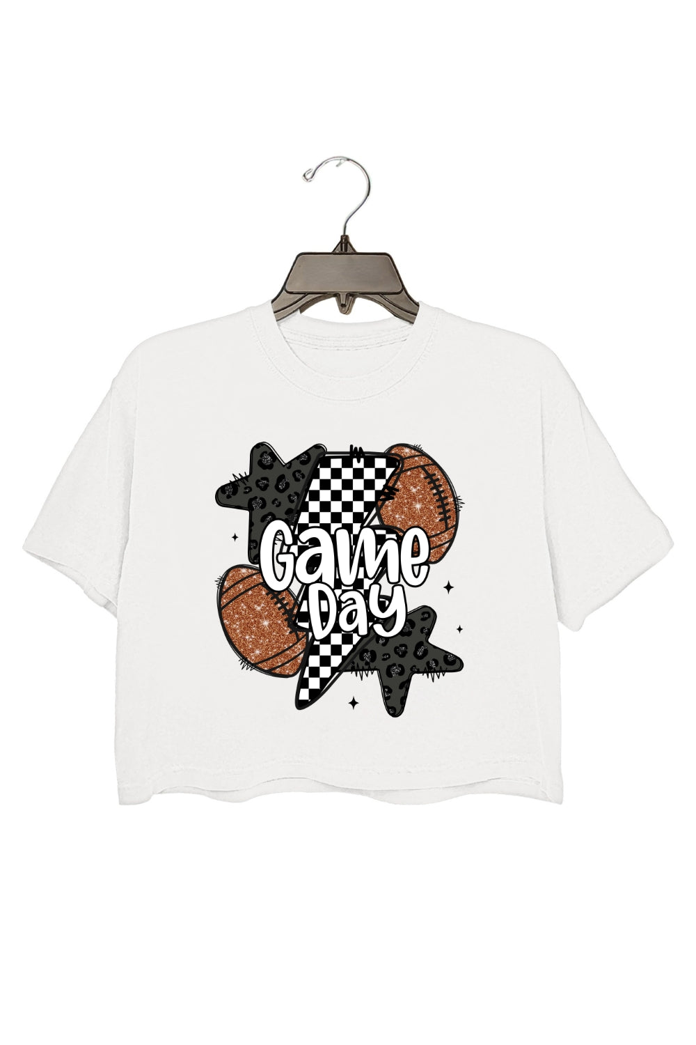 Retro GlitterCheckered Football Crop Top For Women