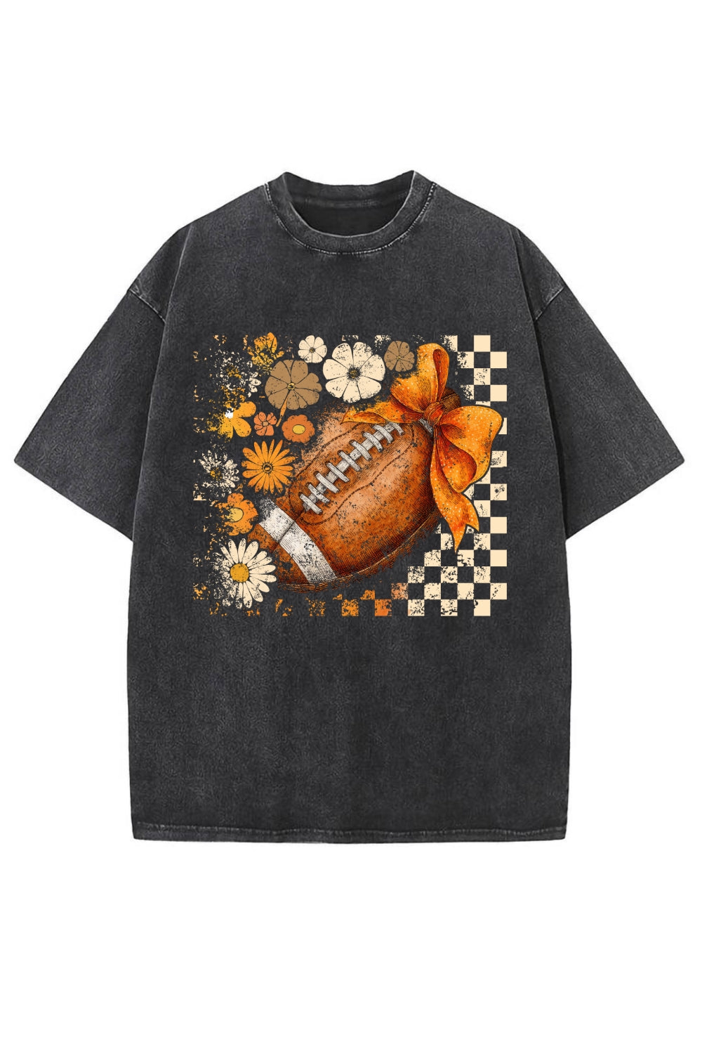Autumn Preppy Floral Football Washed Tee