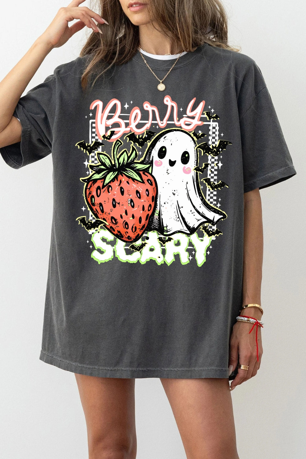 Berry Scary Spooky Strawberry Ghost Tee For Women
