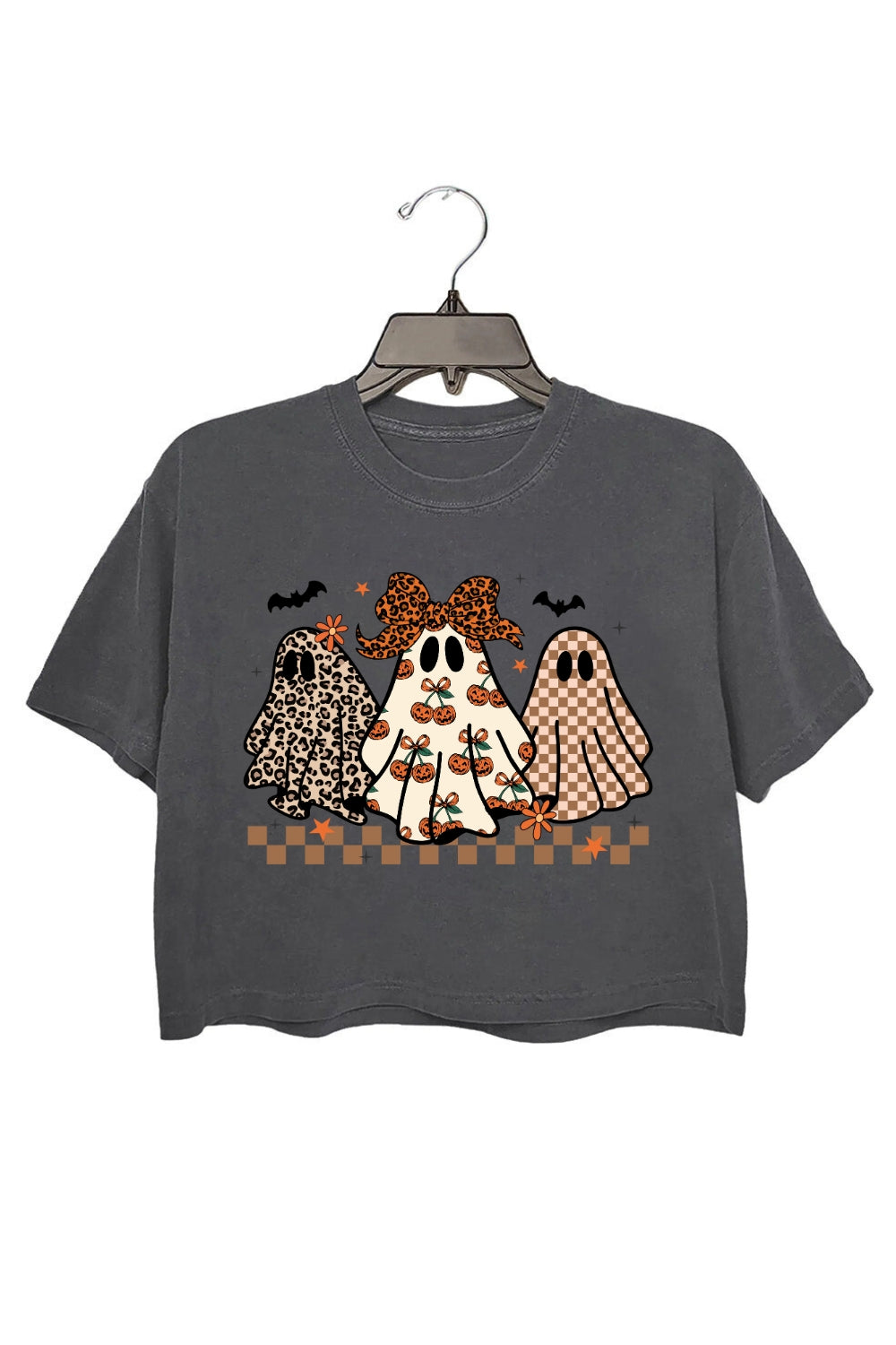Preppy Halloween Ghost Leopard Crop Top For Women