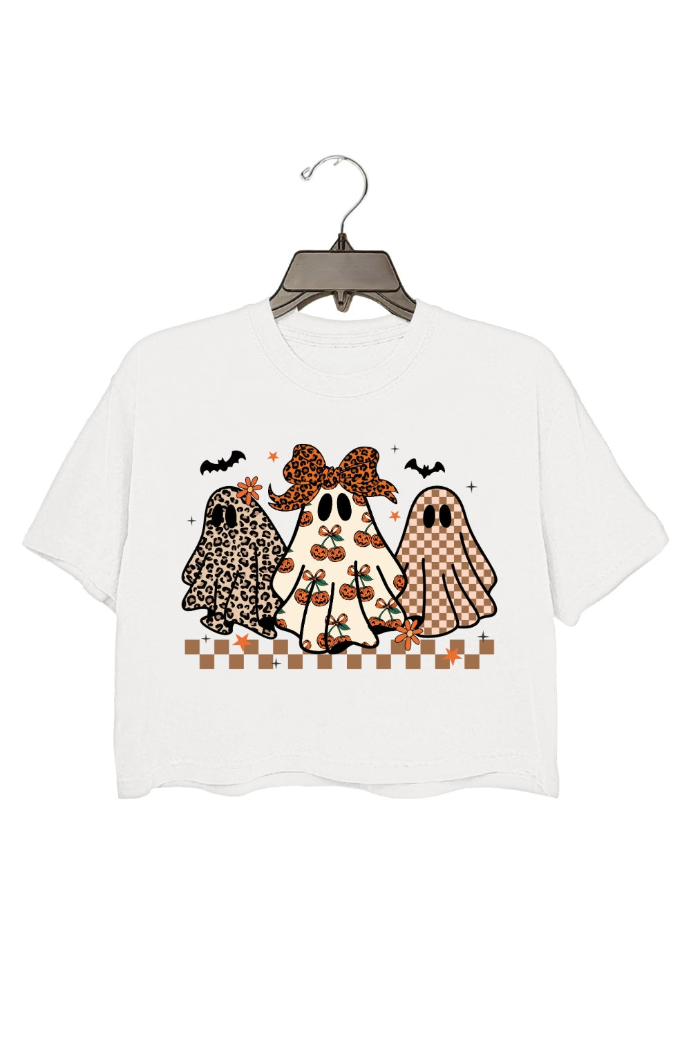 Preppy Halloween Ghost Leopard Crop Top For Women