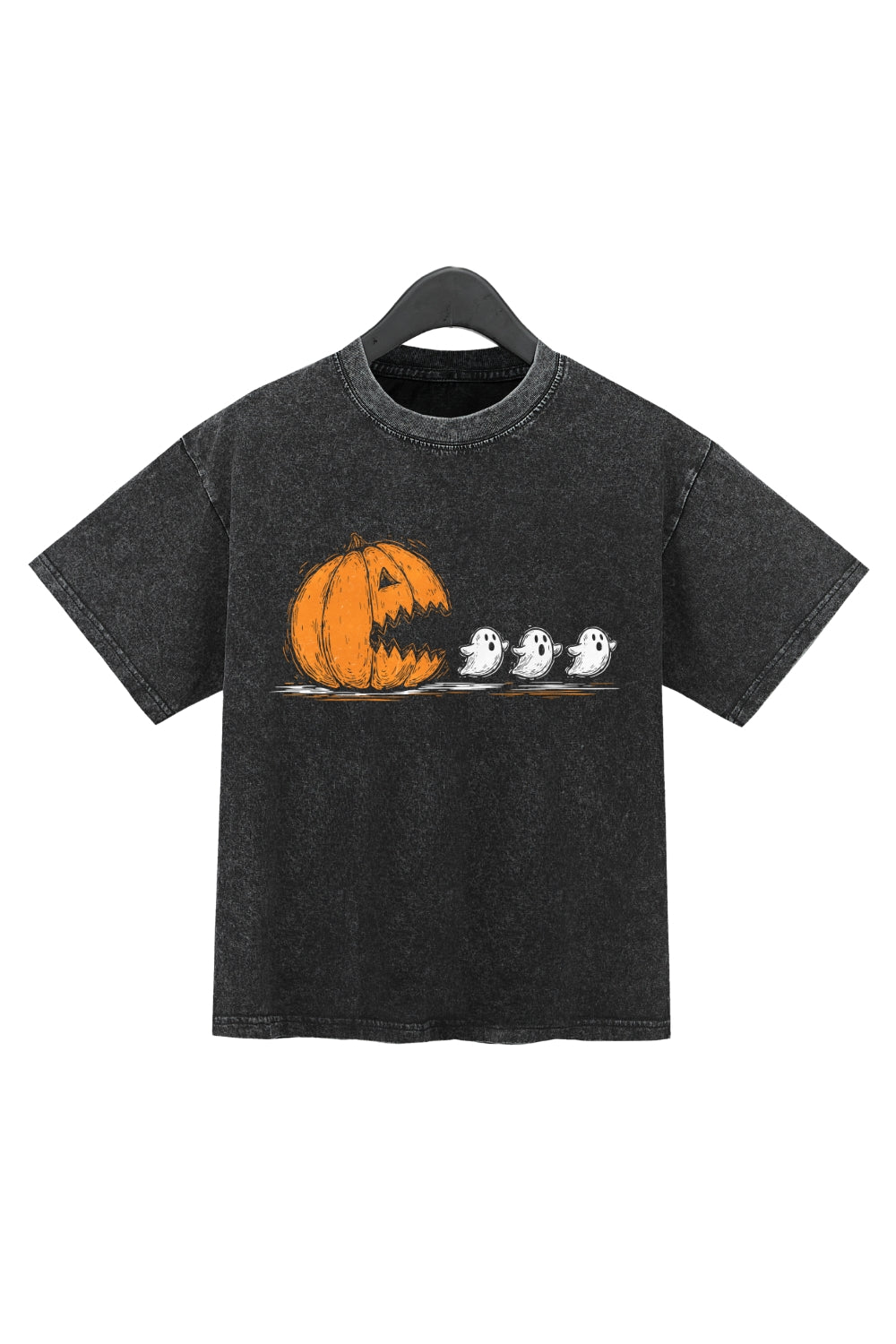 Halloween Pumpkin Chasing Ghost Washed Crop Top For Women