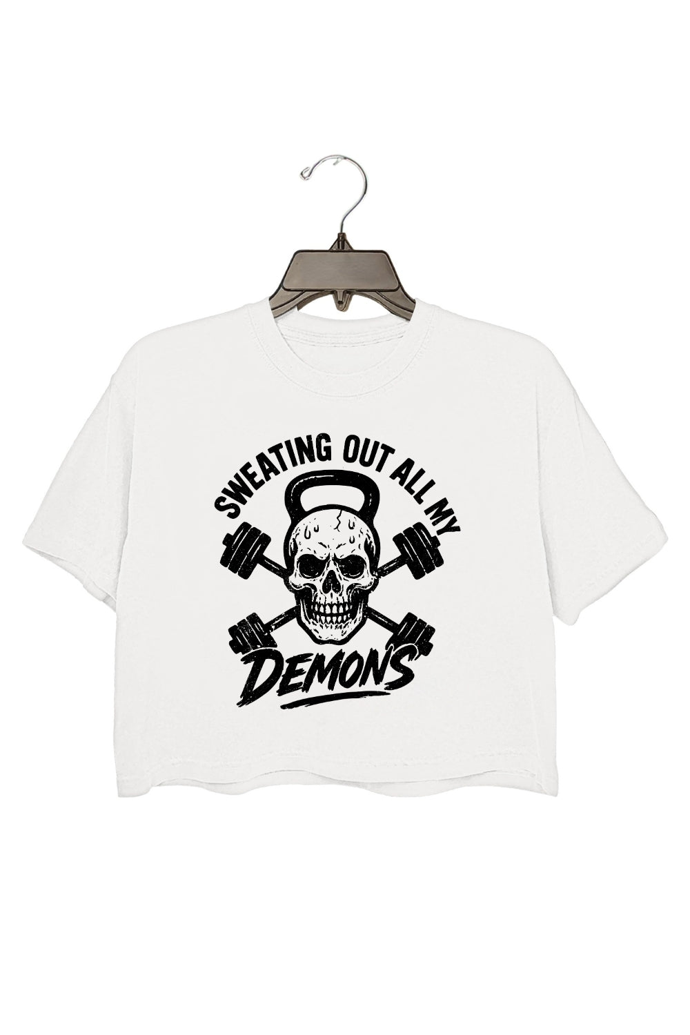 Sweating Out All My Demons Gym Skull Crop Top For Women