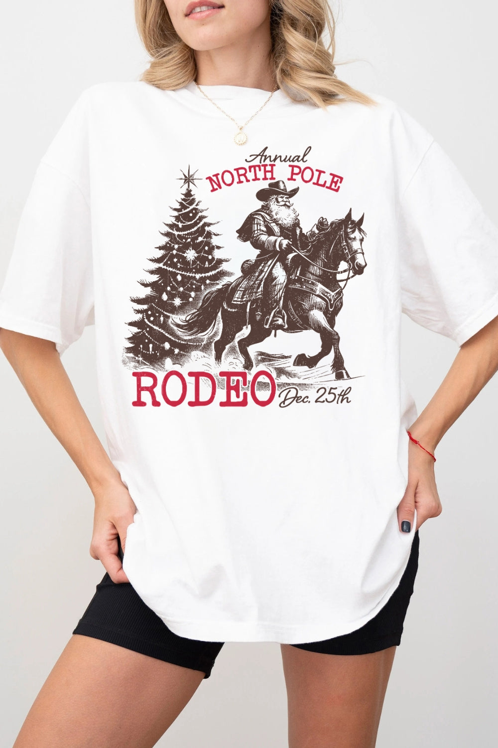 Annual North Pole Cowboy Santa Christmas Tee For Women