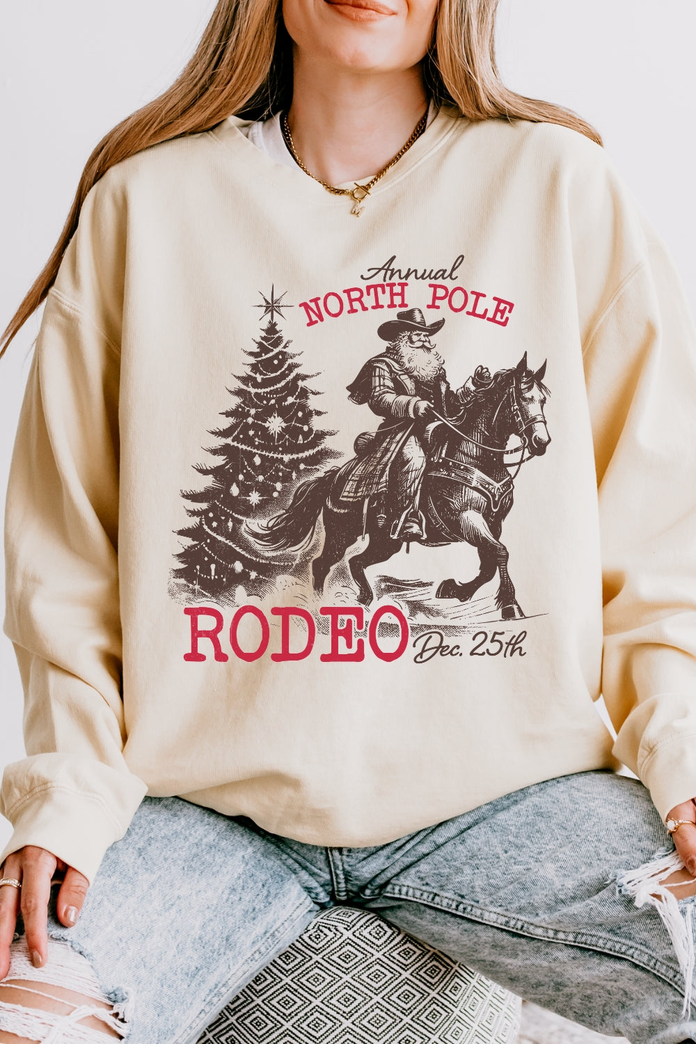 Annual North Pole Cowboy Santa Christmas Sweatshirt For Women