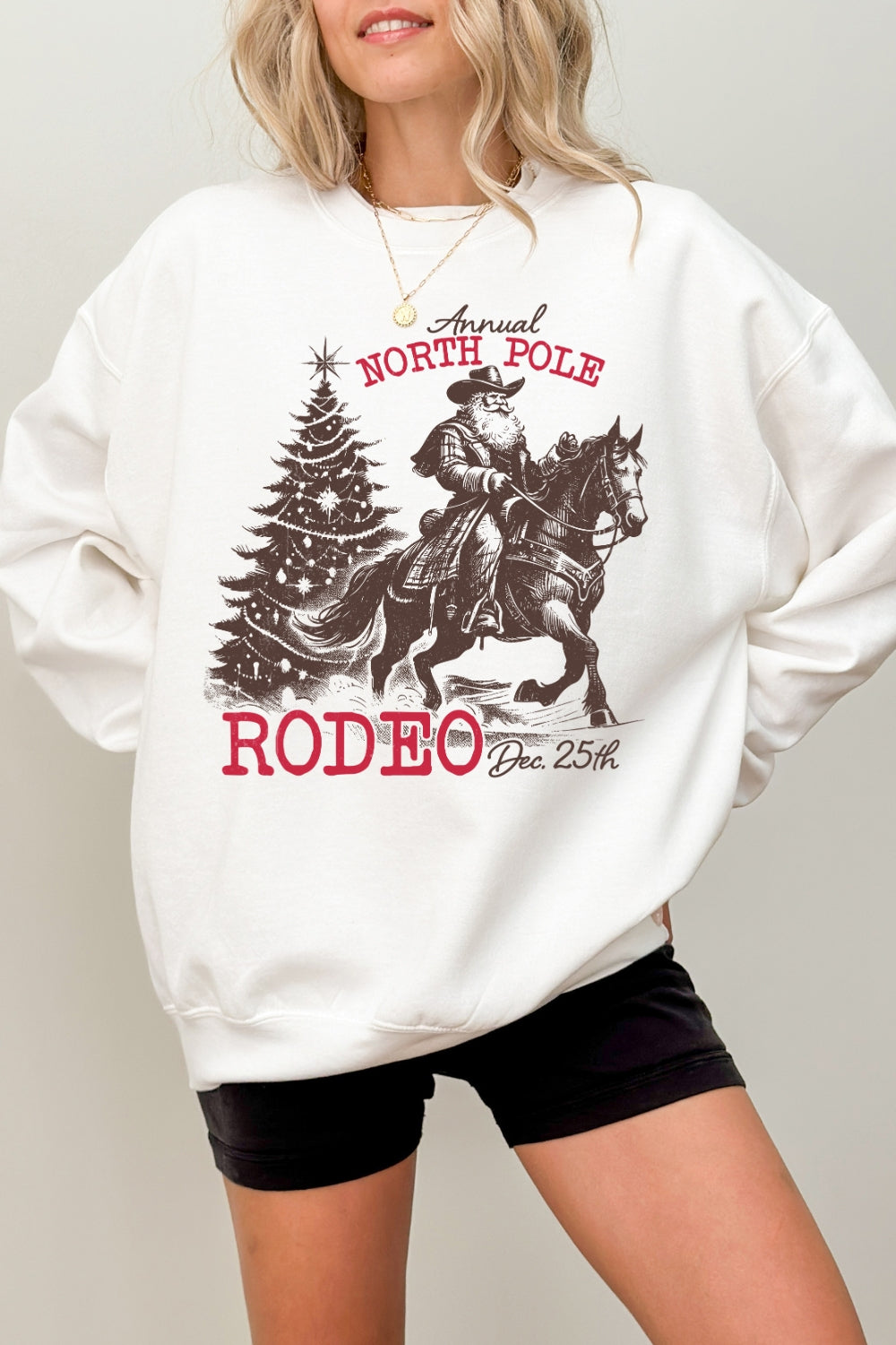 Annual North Pole Cowboy Santa Christmas Sweatshirt For Women