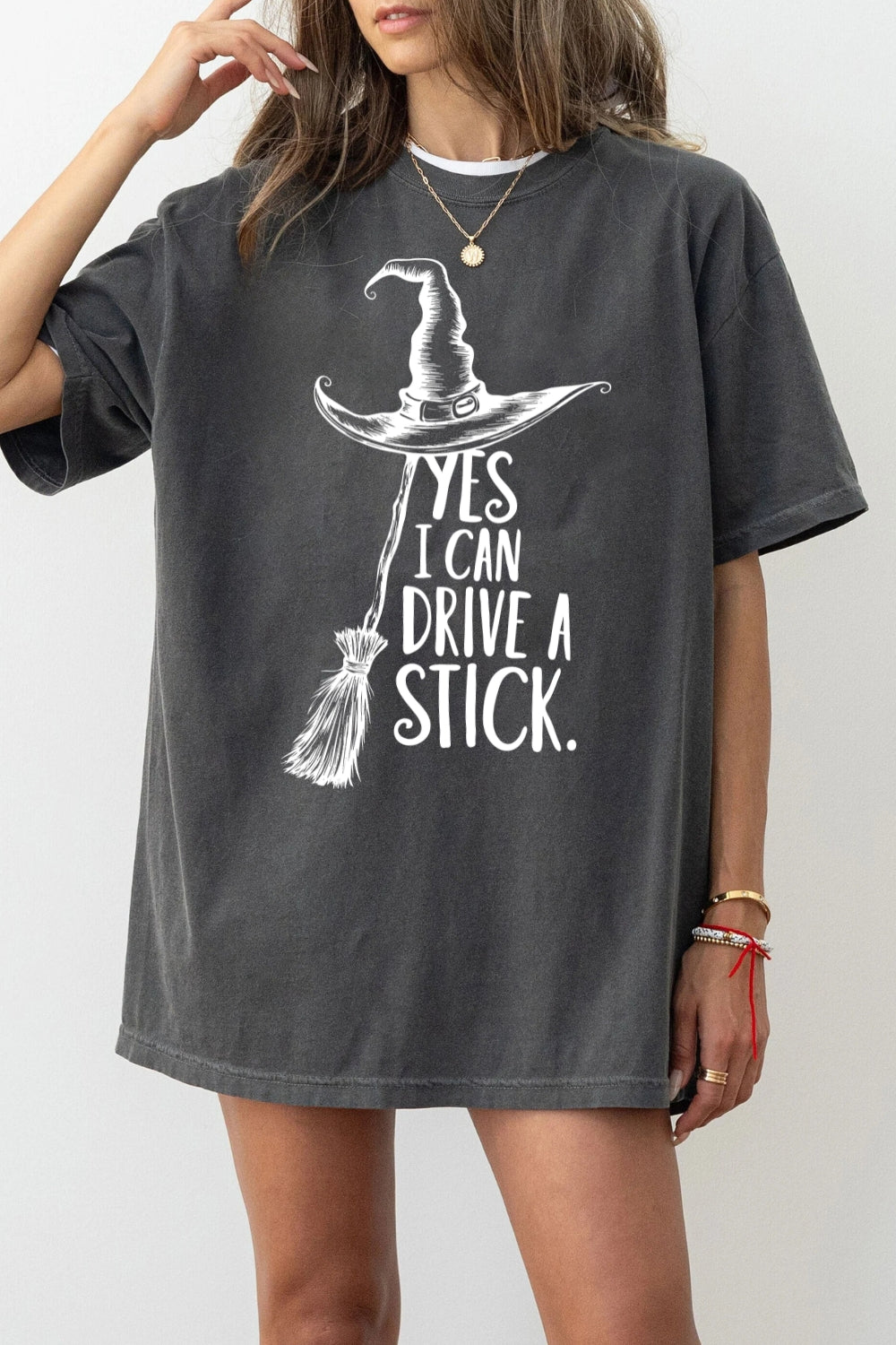 Yes I Can Drive A Stick Witch Hat Broomstick Tee For Women