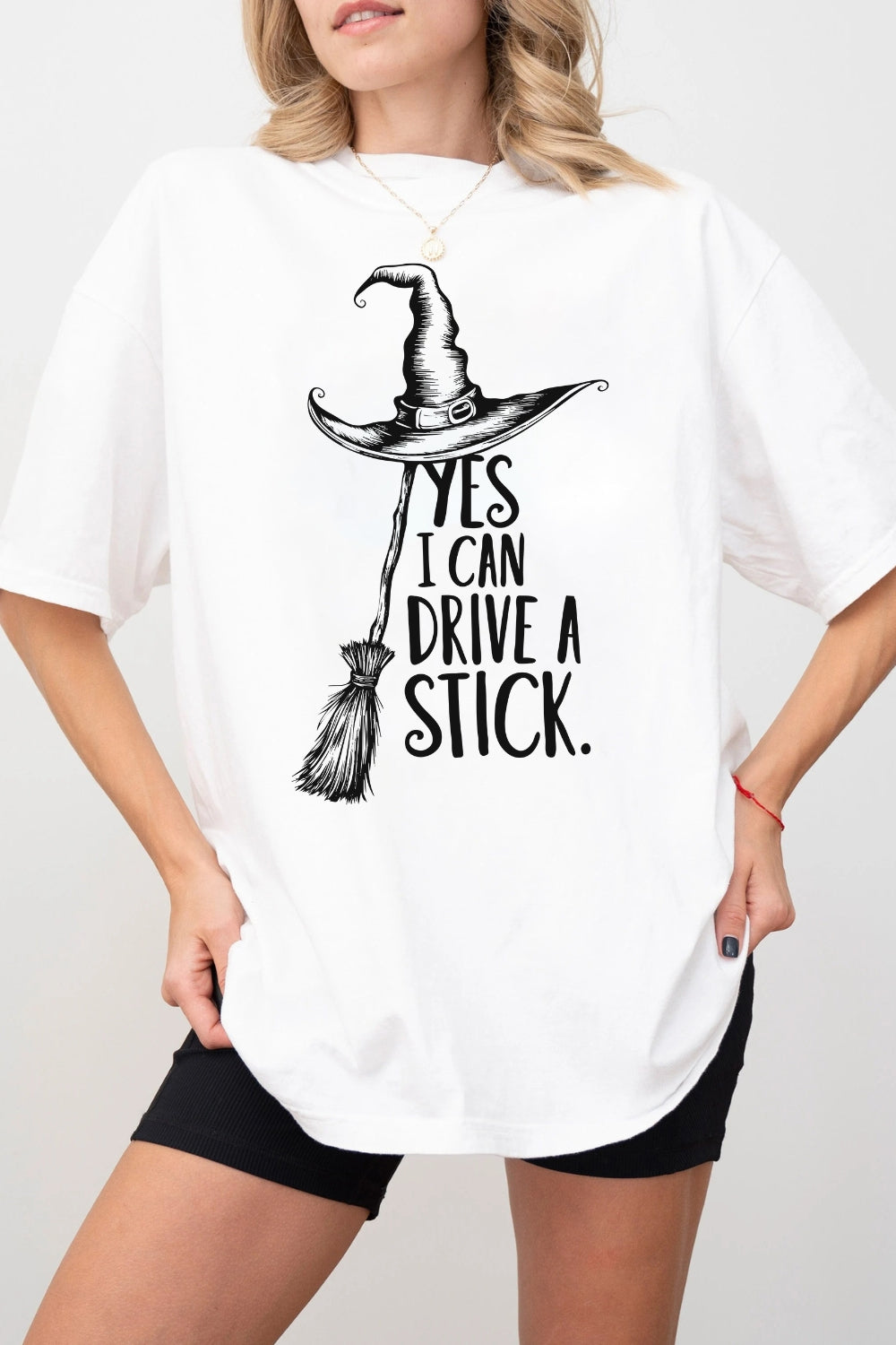 Yes I Can Drive A Stick Witch Hat Broomstick Tee For Women