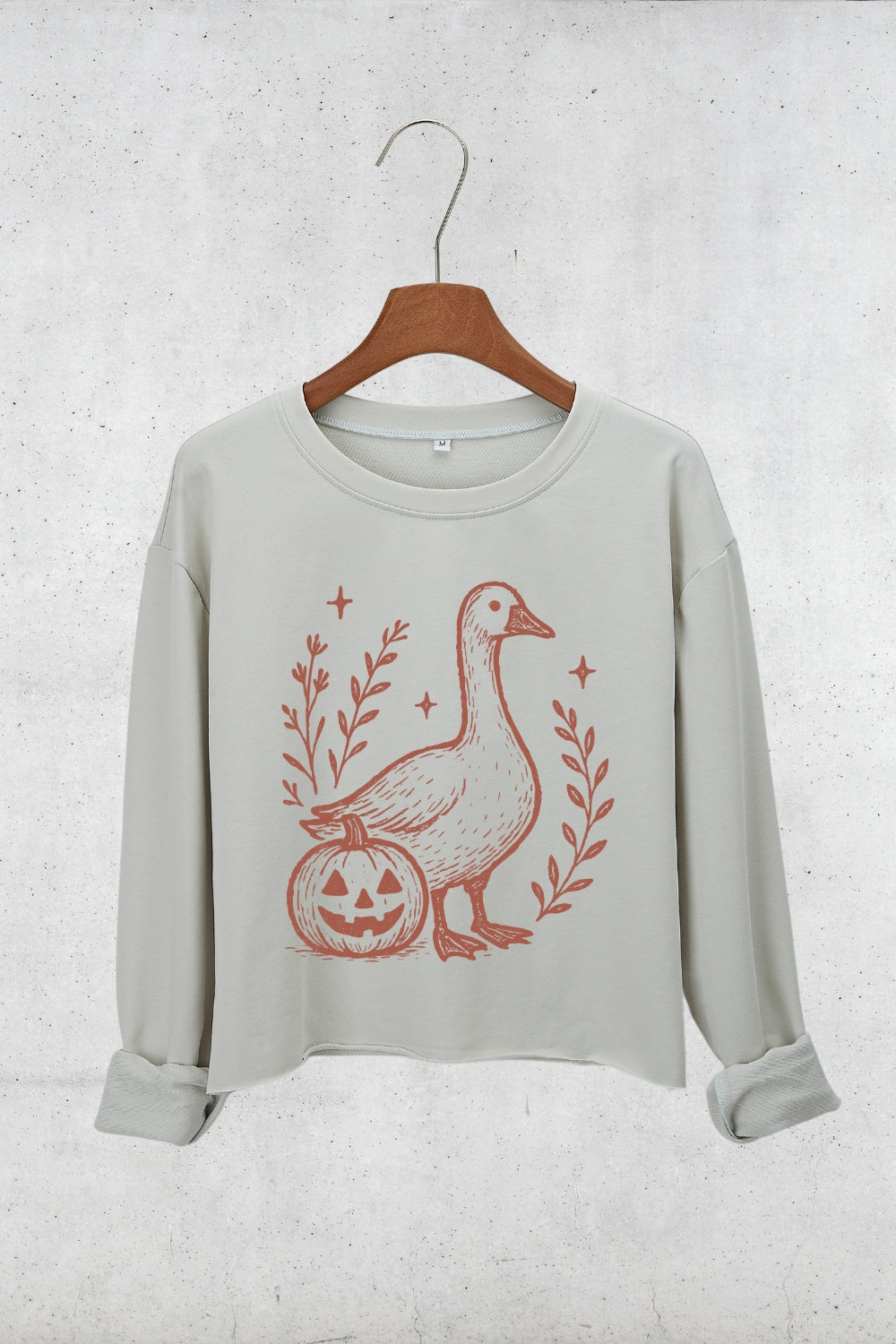 Goose And Pumpkin Halloween Crop Sweatshirt For Women