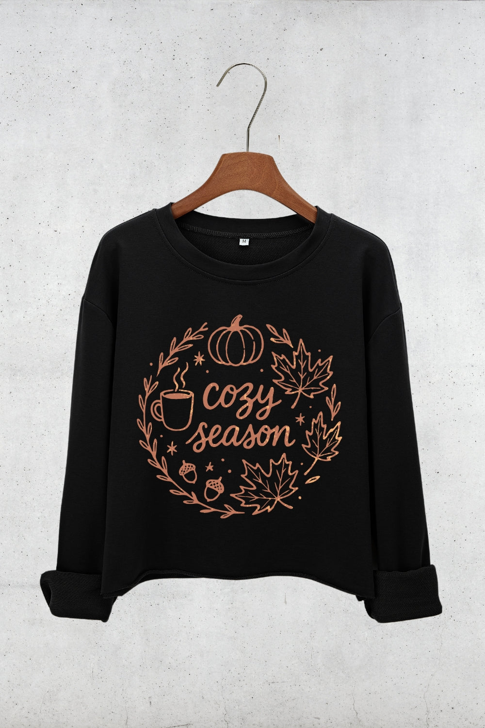 Cozy Season Autumn Leaves Crop Sweatshirt For Women