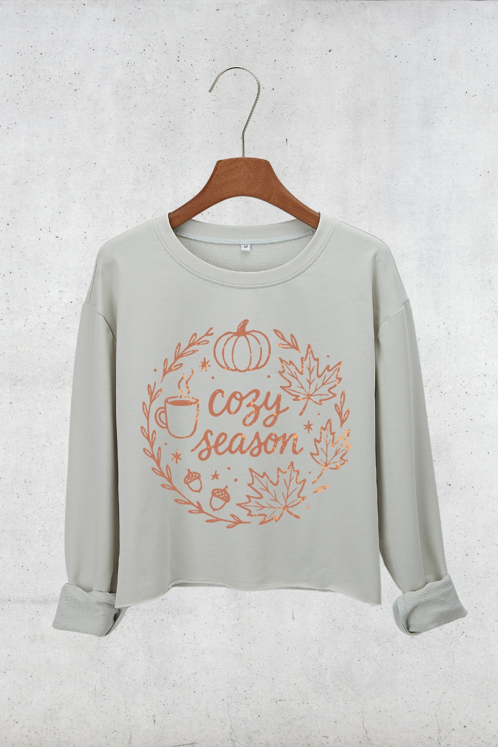 Cozy Season Autumn Leaves Crop Sweatshirt For Women