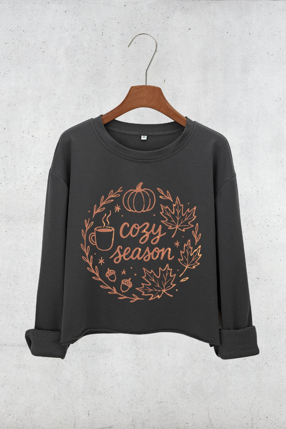 Cozy Season Autumn Leaves Crop Sweatshirt For Women