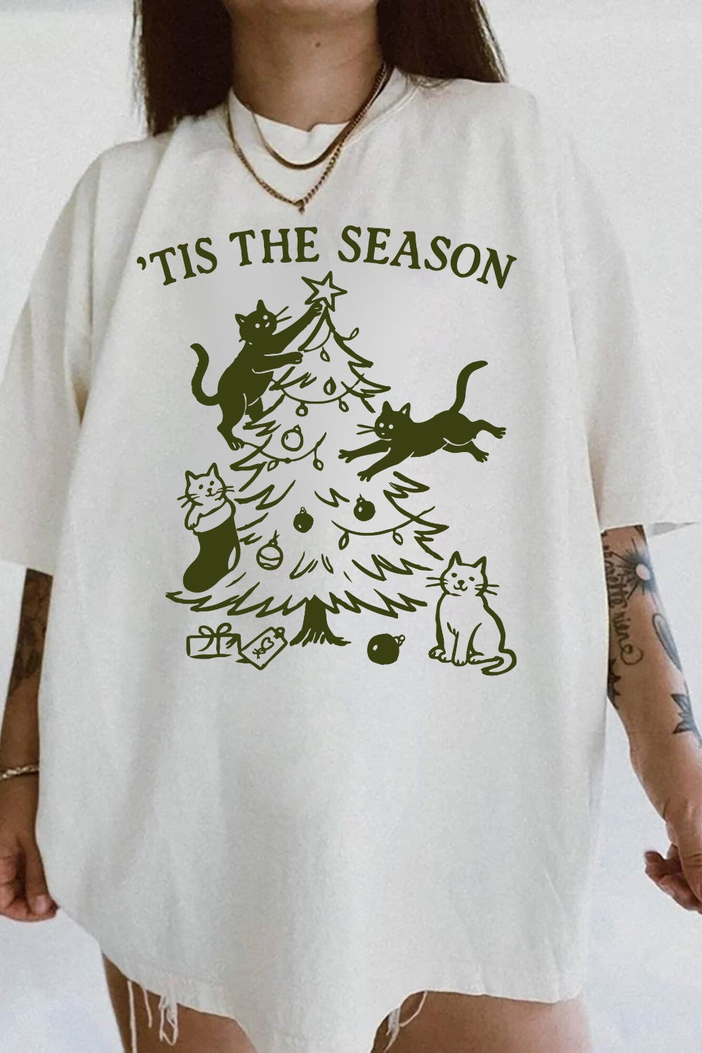 Tis The Season Cat Christmas Tee For Women
