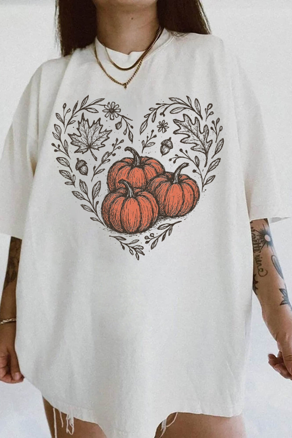 Pumpkin Heart Autumn Leaves Thanksgiving Tee For Women