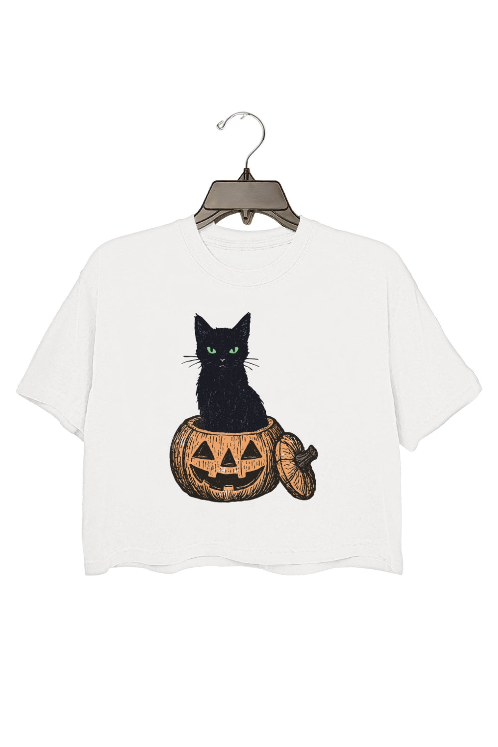 Black Cat In Pumpkin Halloween Crop Top For Women