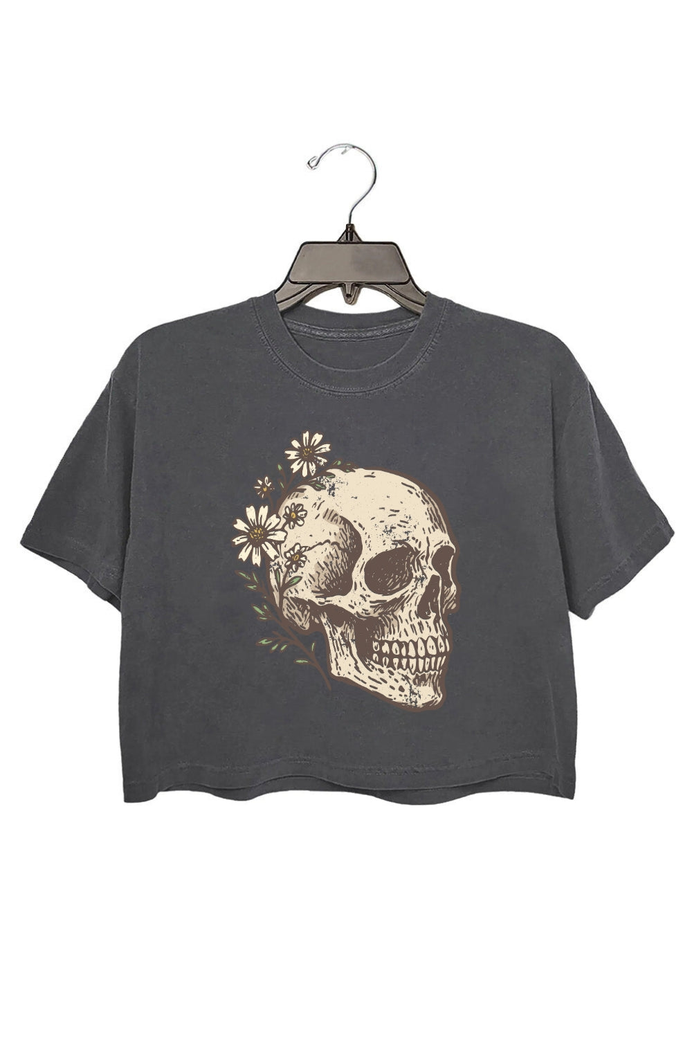 Vintage Skull With Flowers Crop Top For Women
