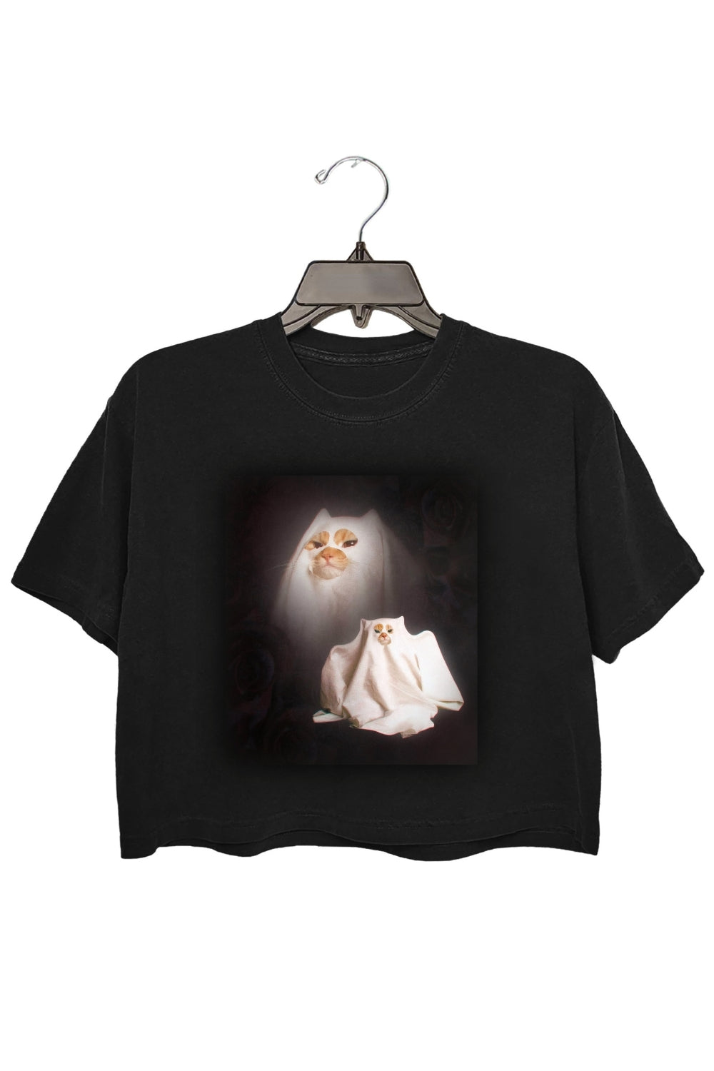 Funny Ghost Kitten Crop Tee For Women