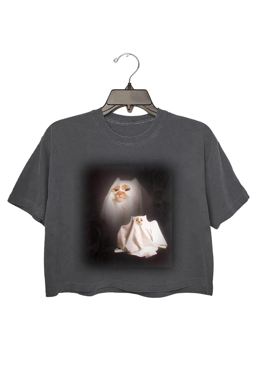 Funny Ghost Kitten Crop Tee For Women