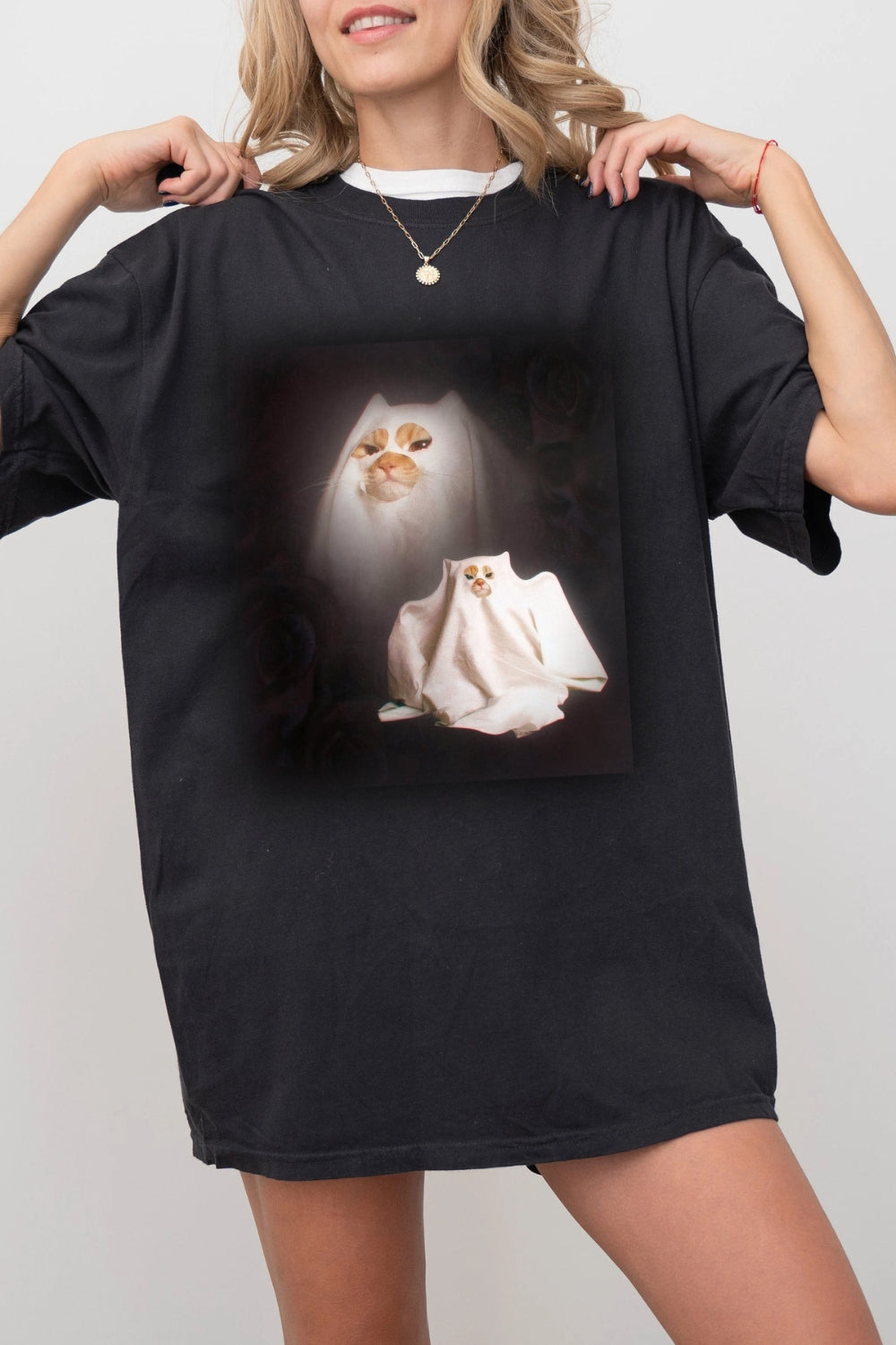 Funny Ghost Kitten Tee For Women