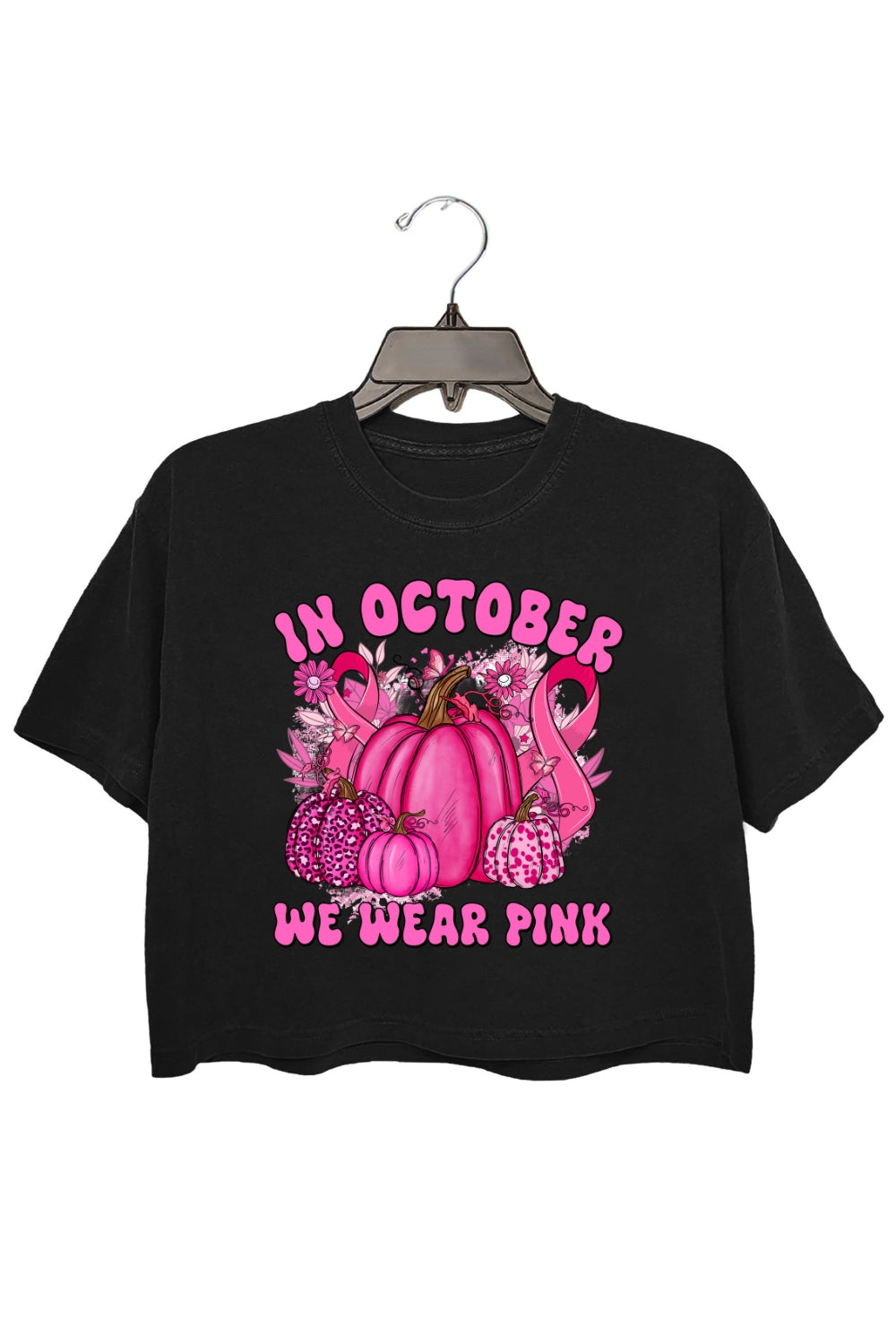 In October We Wear Pink Pumpkin Crop Top For Women