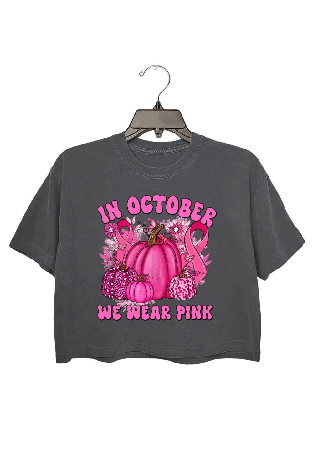 In October We Wear Pink Pumpkin Crop Top For Women