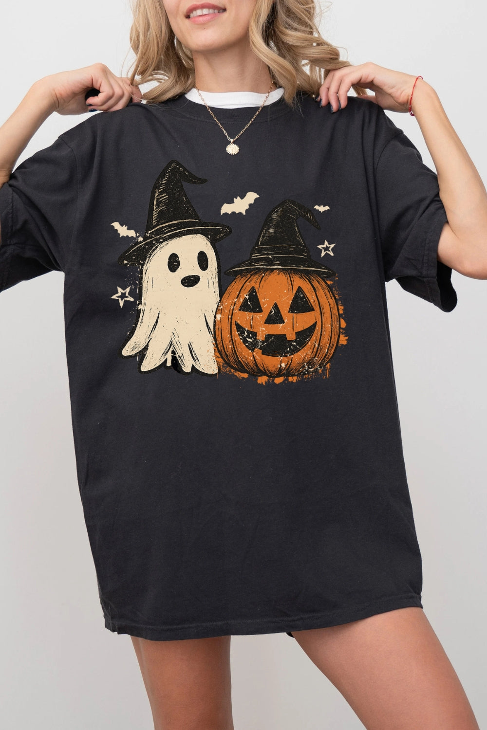 Preppy Floral Pumpkin Halloween Tee For Women