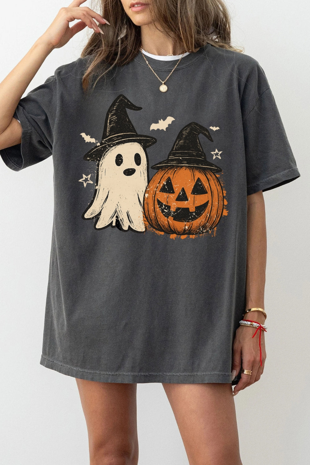 Preppy Floral Pumpkin Halloween Tee For Women