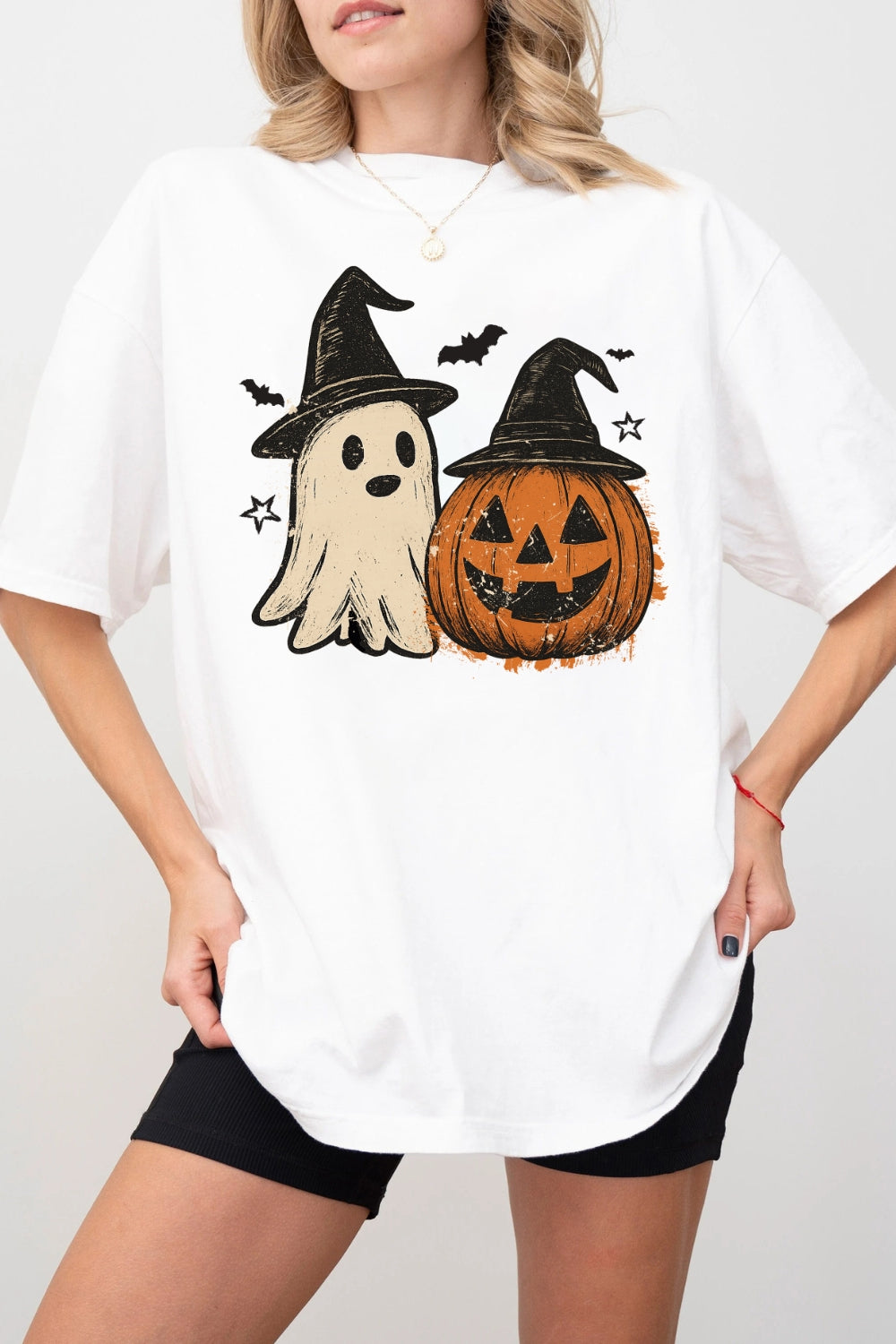 Preppy Floral Pumpkin Halloween Tee For Women