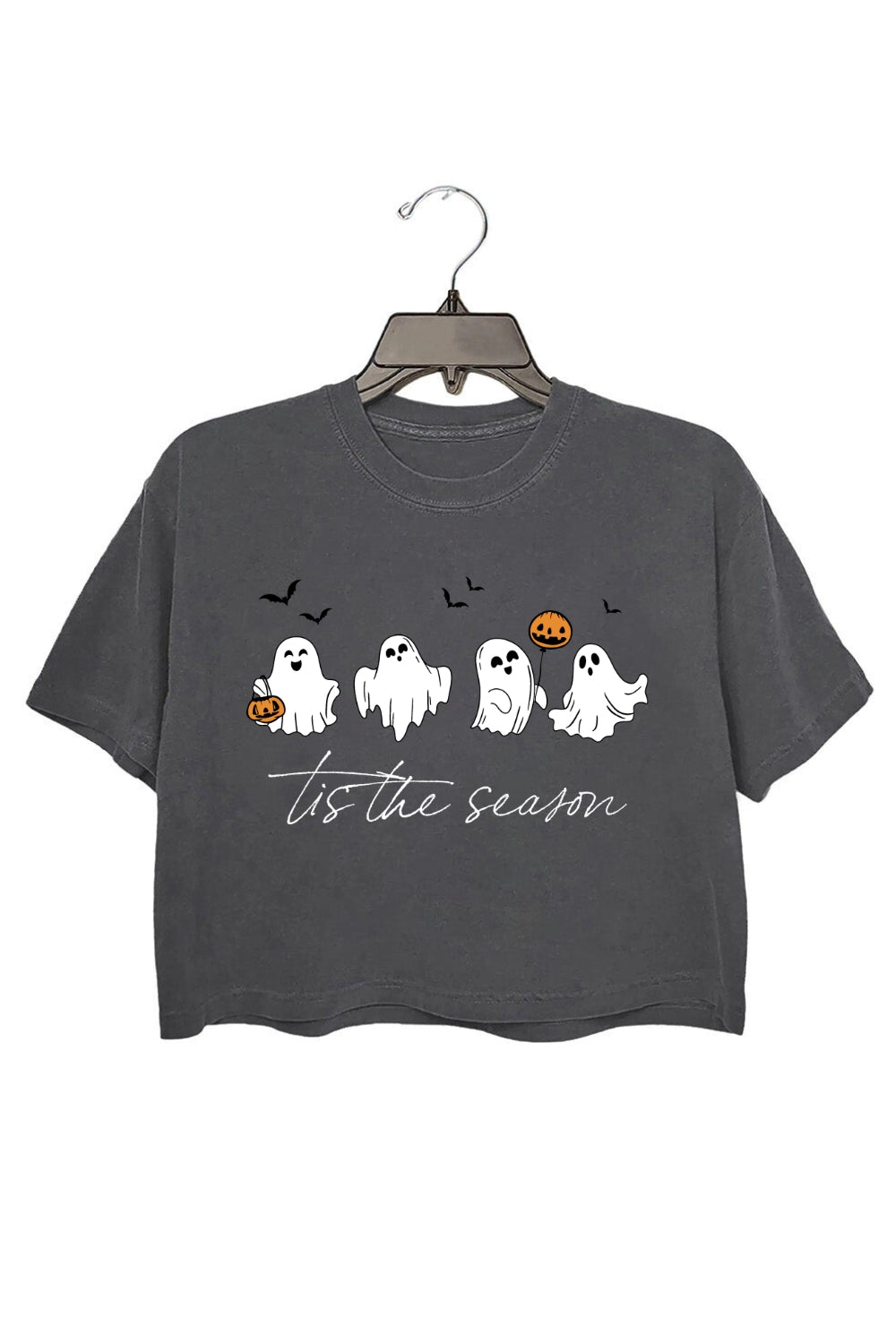 Tis The Season Halloween Pumpkin Ghost Crop Top For Women