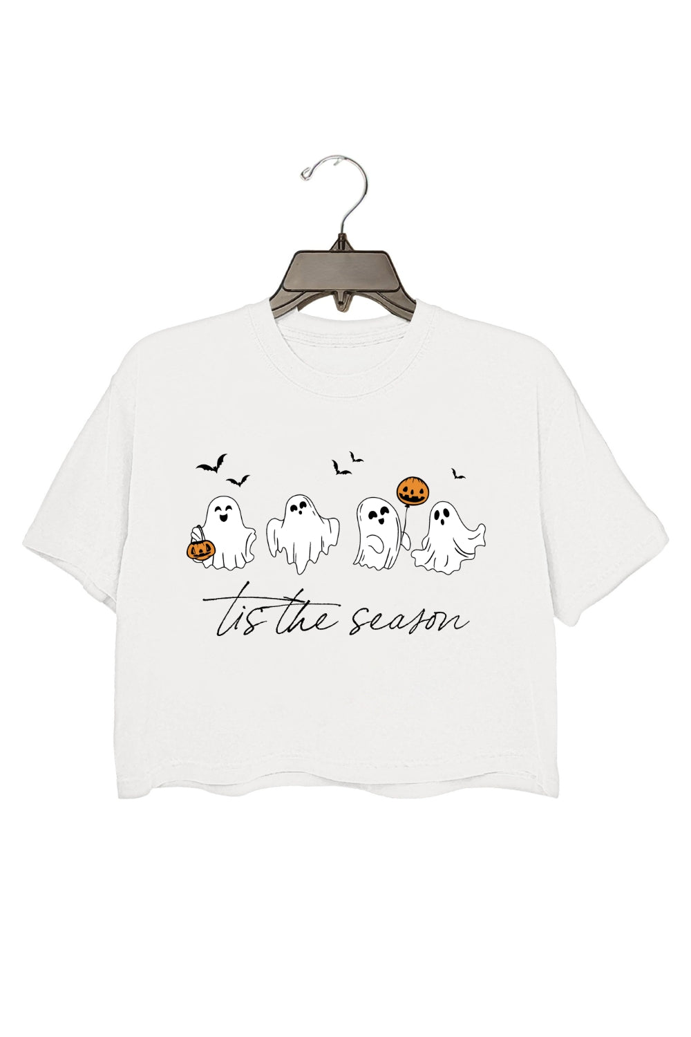 Tis The Season Halloween Pumpkin Ghost Crop Top For Women