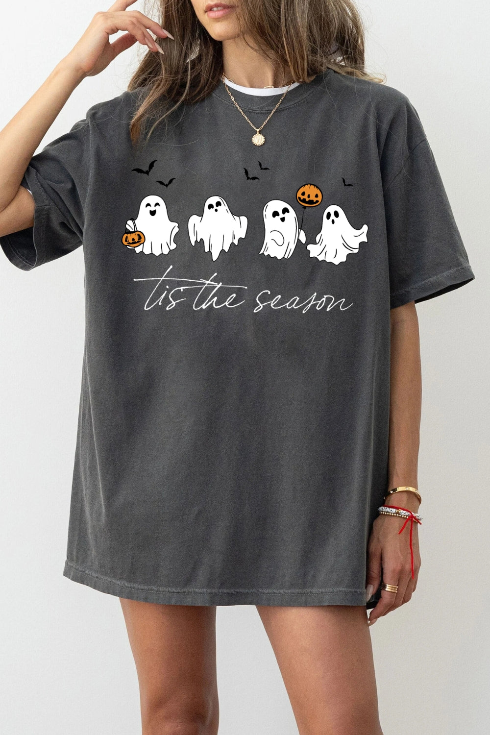 Tis The Season Halloween Pumpkin Ghost Tee For Women