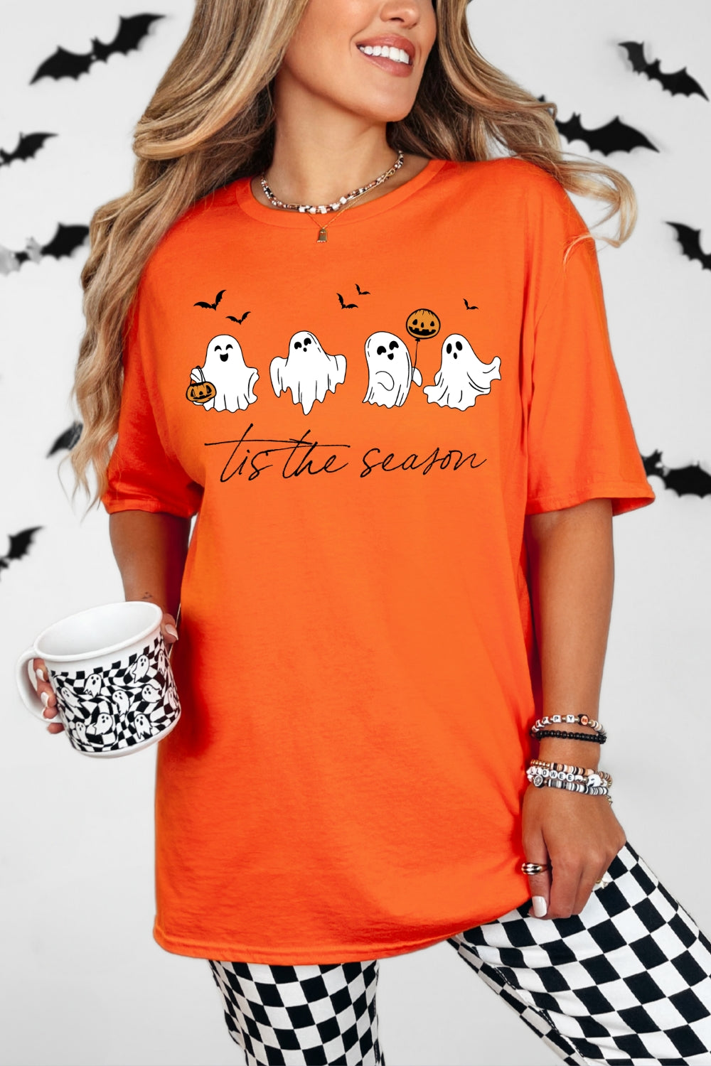Tis The Season Halloween Pumpkin Ghost Tee For Women