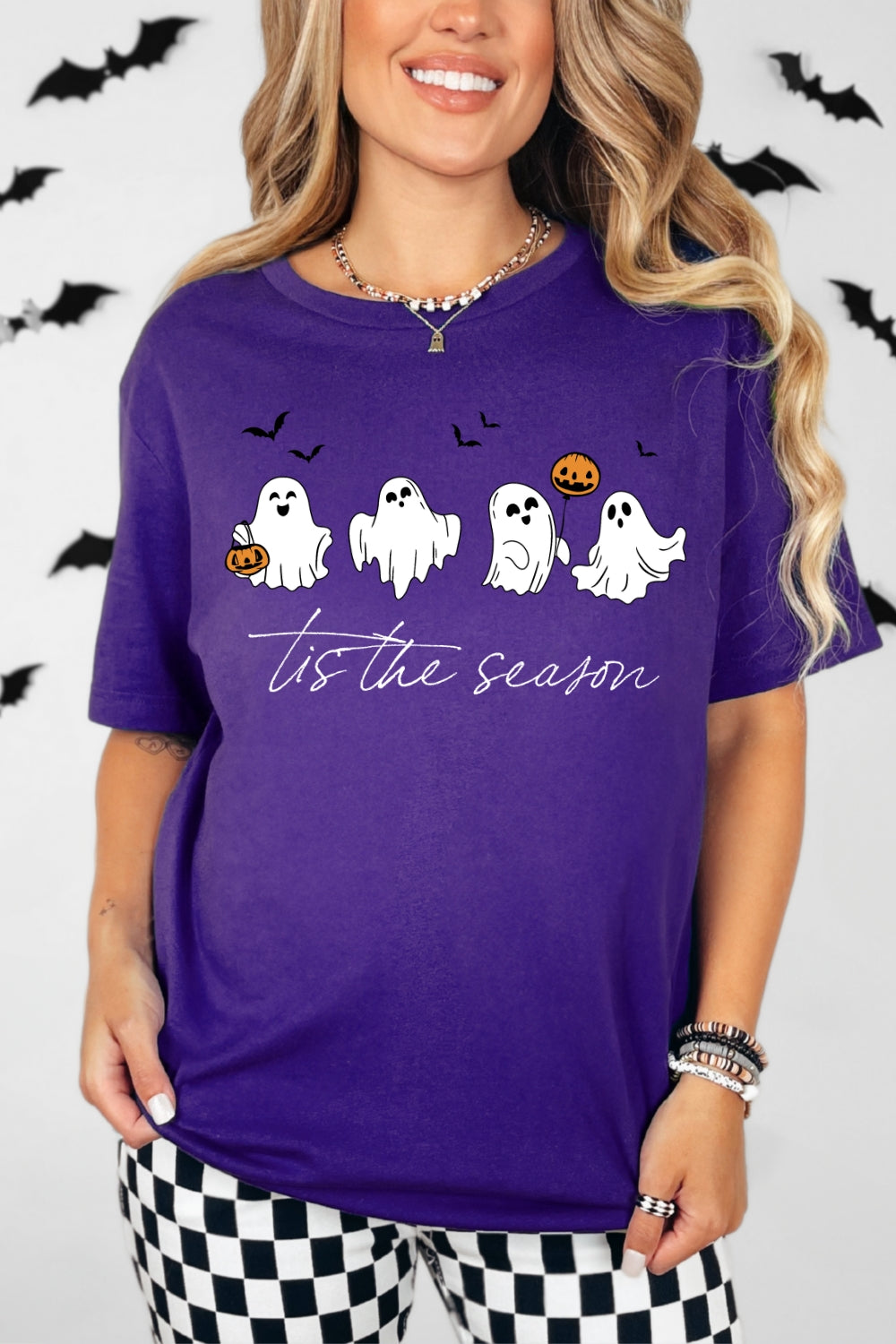 Tis The Season Halloween Pumpkin Ghost Tee For Women