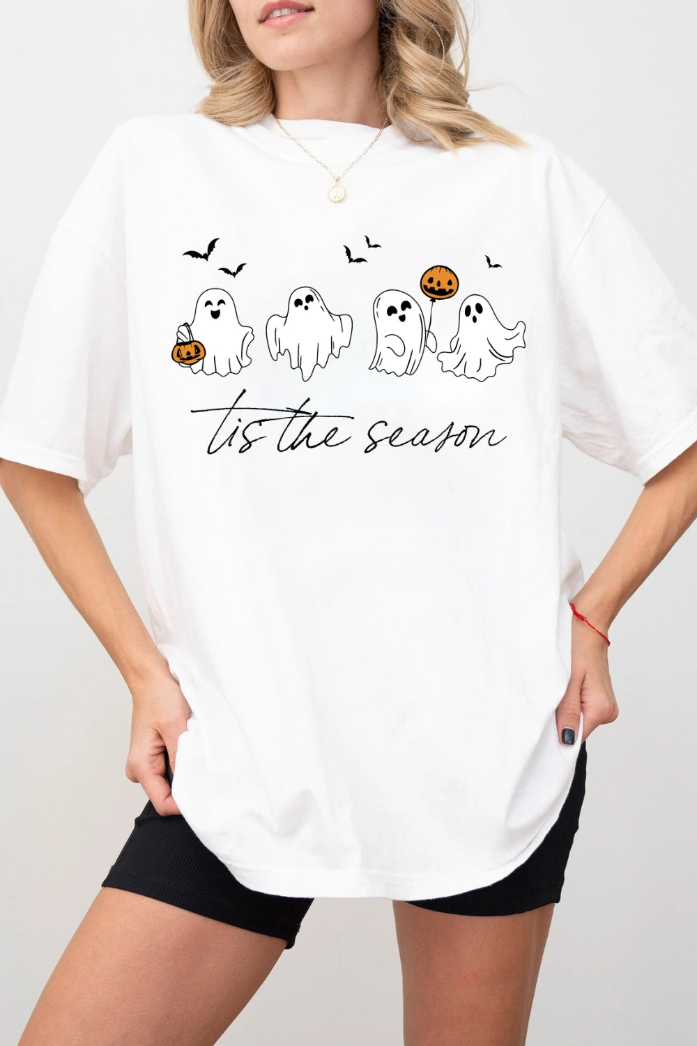 Tis The Season Halloween Pumpkin Ghost Tee For Women