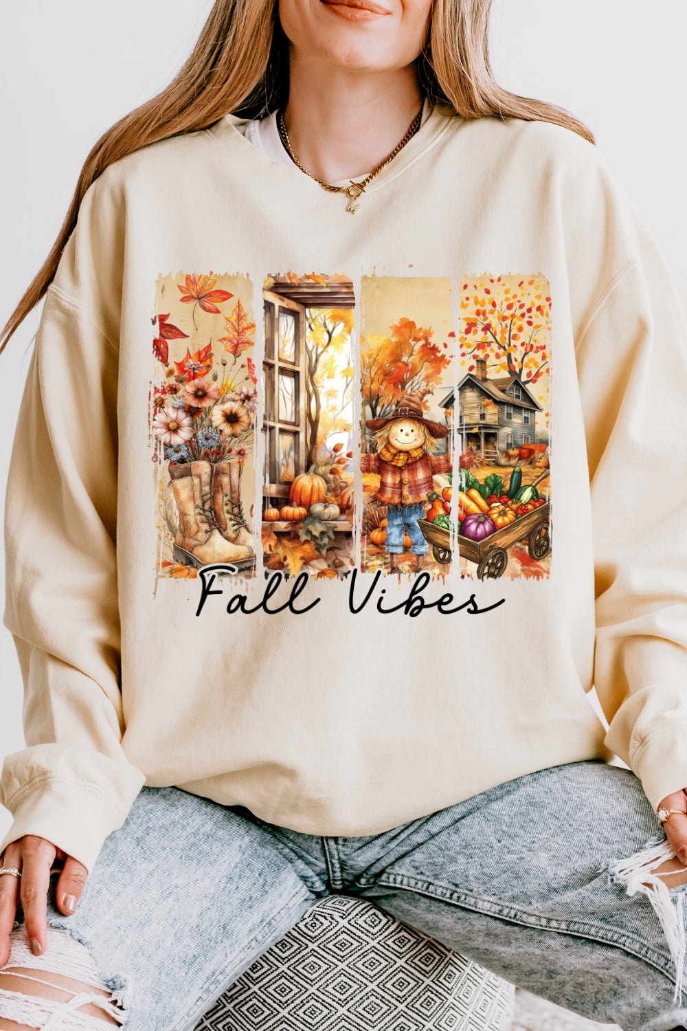 Fall Vibes Cozy Autumn Harvest Sweatshirt For Women