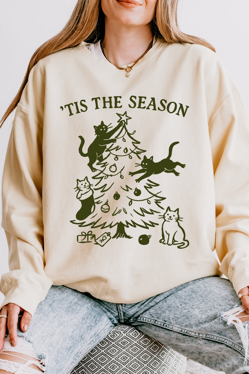 Tis The Season Cat Christmas Sweatshirt For Women