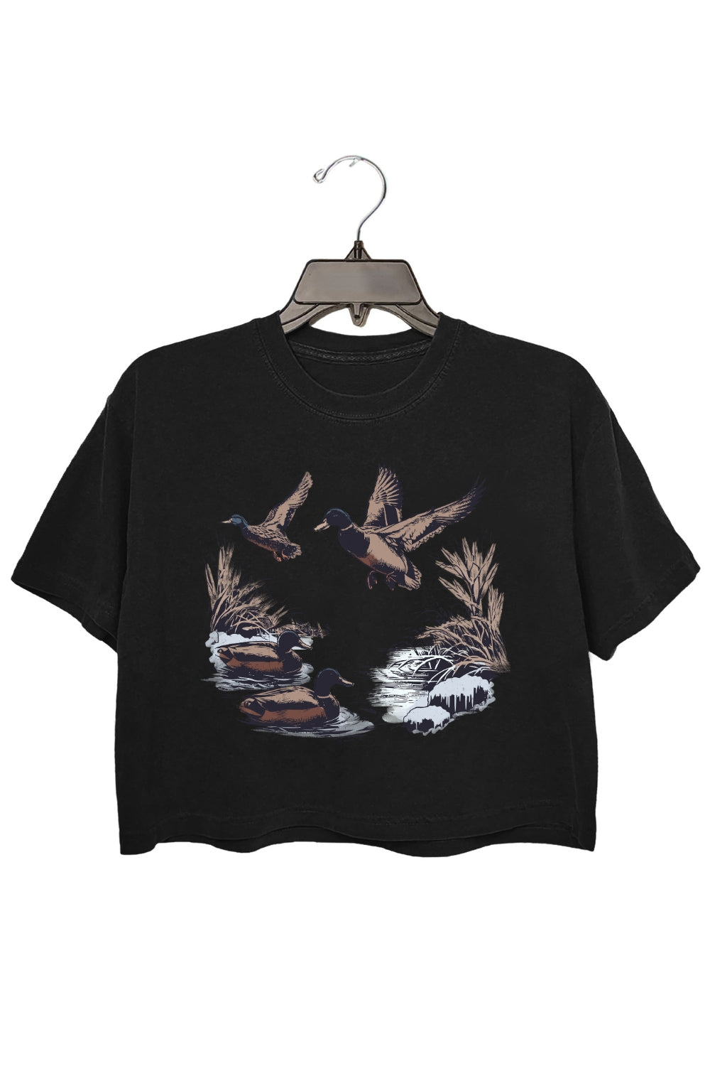 Retro Wild Ducks In Pond Crop Top For Women