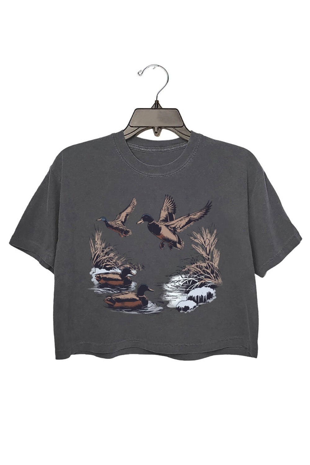 Retro Wild Ducks In Pond Crop Top For Women