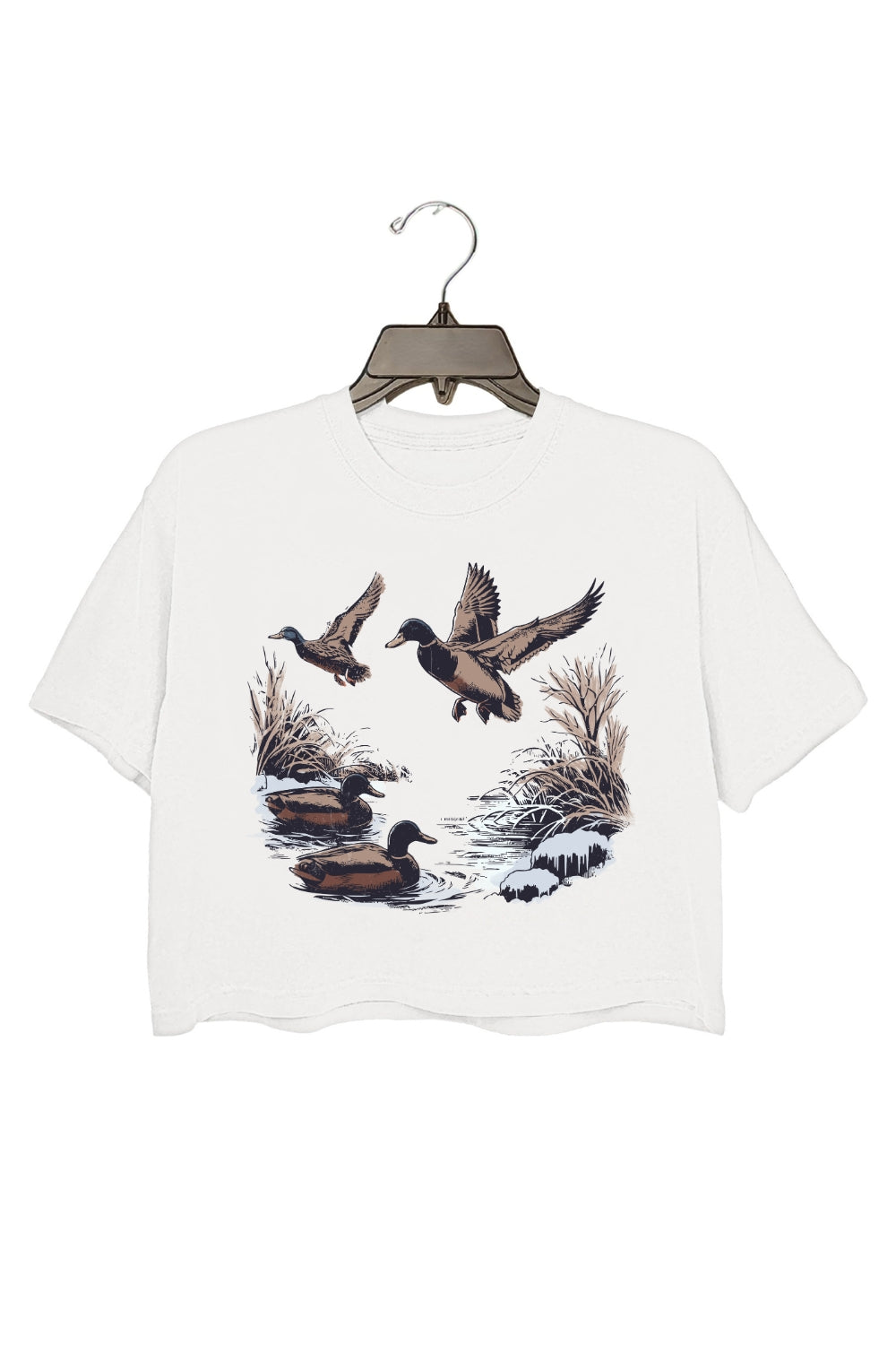 Retro Wild Ducks In Pond Crop Top For Women
