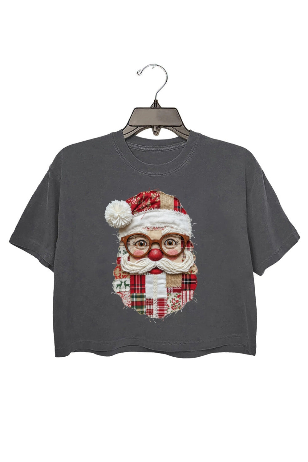 Santa Claus Patchwork Printed Crop Top For Women