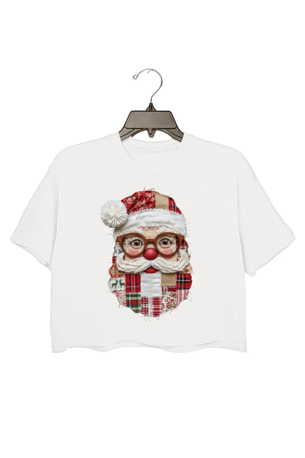 Santa Claus Patchwork Printed Crop Top For Women