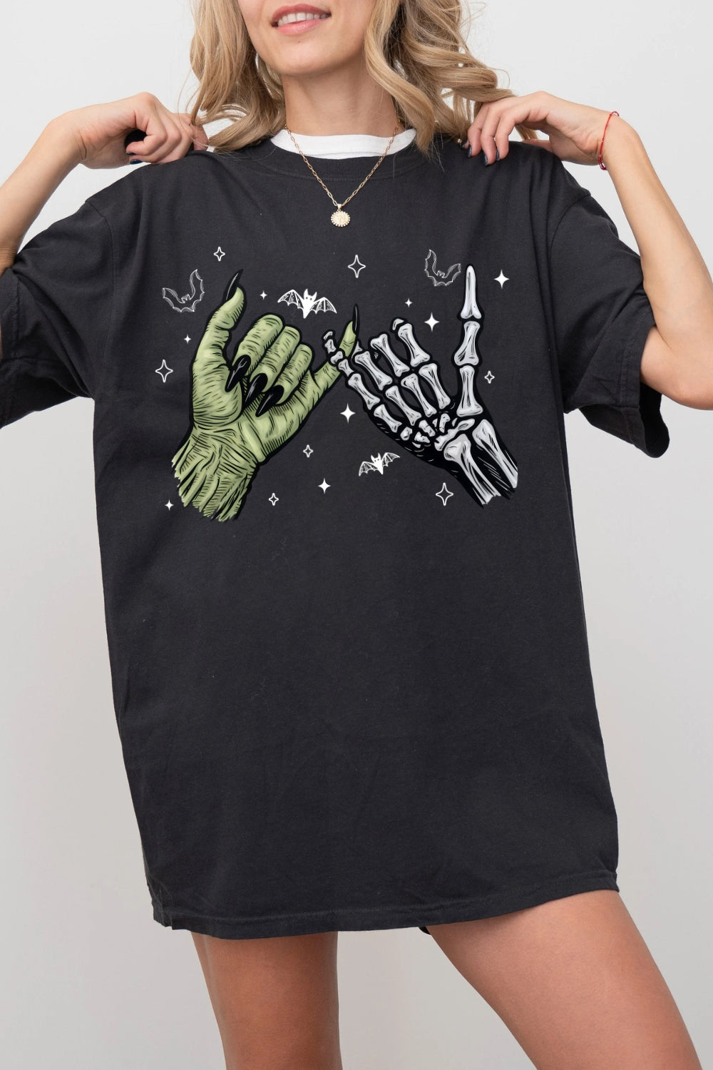 Halloween Witch Skeleton Hand Tee For Women