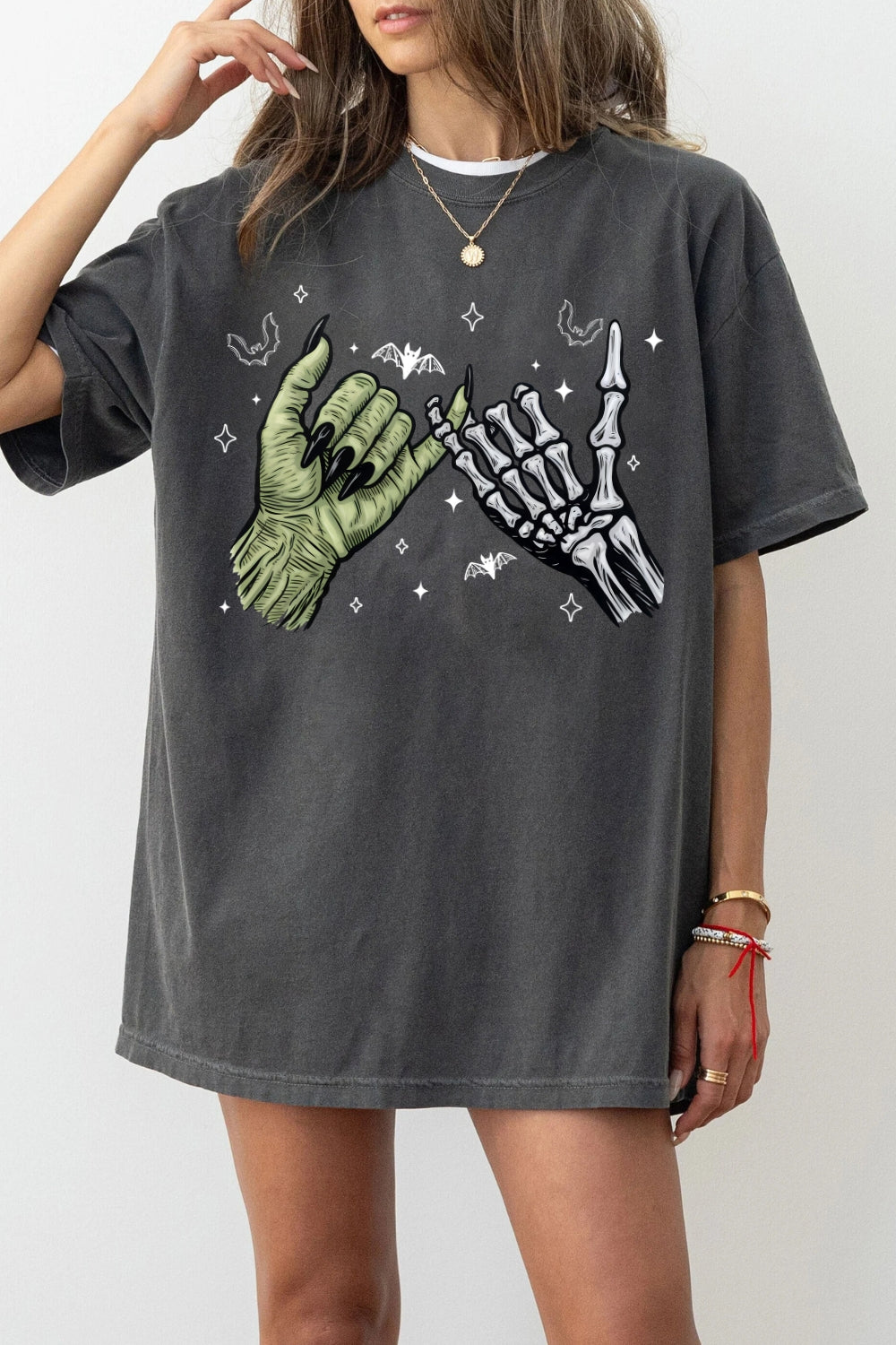 Halloween Witch Skeleton Hand Tee For Women