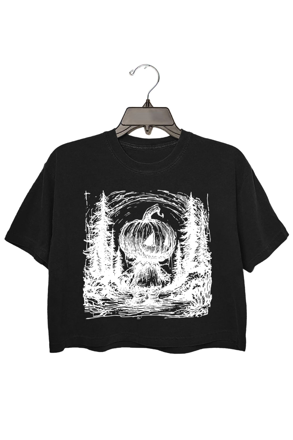 Horror Pumpkin Halloween Sketch Lines Crop Top For Women