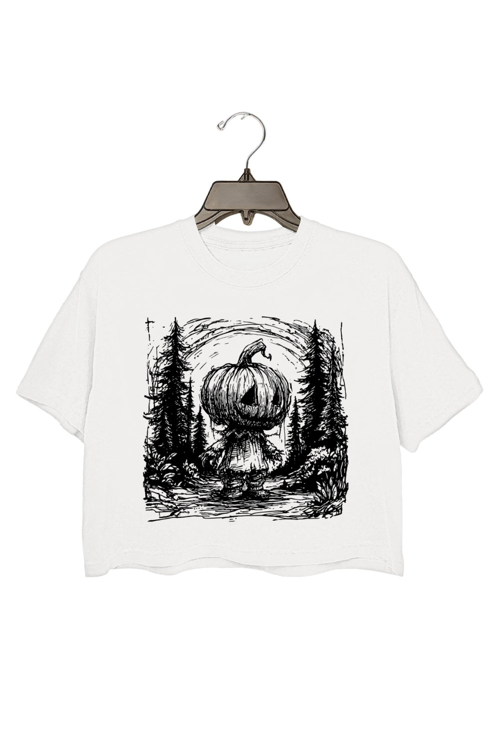 Horror Pumpkin Halloween Sketch Lines Crop Top For Women